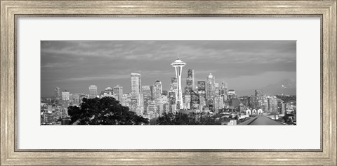 Framed View of Seattle and Space Needle in black and white, King County, Washington State, USA 2010 Print