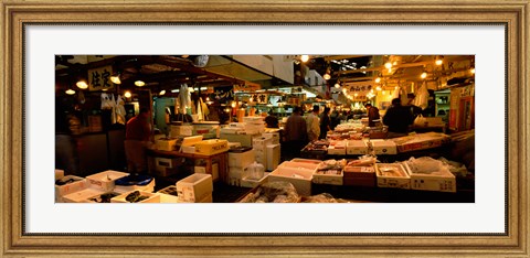 Framed People buying fish in a fish market, Tsukiji Fish Market, Tsukiji, Tokyo Prefecture, Kanto Region, Japan Print