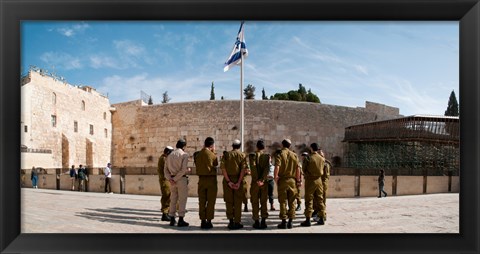 Framed Israeli soldiers being instructed by officer in plaza in front of Western Wall, Jerusalem, Israel Print