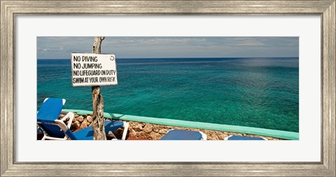 Framed Sign at Xtabi Hotel above cliffs, Negril, Westmoreland, Jamaica Print