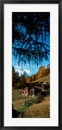 Framed Huts with the Mt Matterhorn in background in autumn morning light, Valais Canton, Switzerland Print