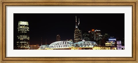 Framed Skylines and Shelby Street Bridge at night, Nashville, Tennessee Print