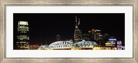 Framed Skylines and Shelby Street Bridge at night, Nashville, Tennessee Print