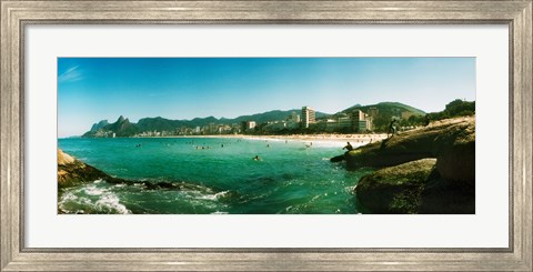 Framed Tourists on the beach, Ipanema Beach, Rio de Janeiro, Brazil Print