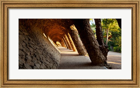 Framed Corridor in a park, Park Guell, Barcelona, Catalonia, Spain Print