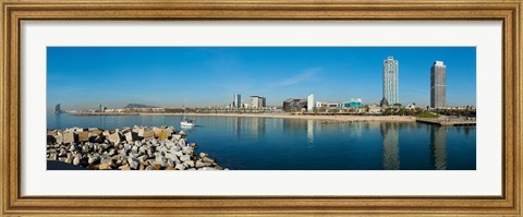Framed City view from Port Olimpic, Barcelona, Catalonia, Spain Print