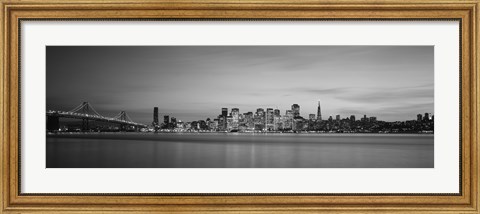 Framed Bay Bridge and San Francisco Bay (black &amp; white) Print