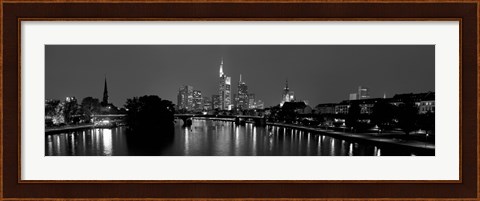 Framed Reflection of buildings in water, Main River, Frankfurt, Hesse, Germany Print