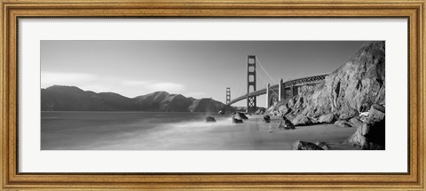 Framed Golden Gate Bridge and Mountain View (black &amp; white) Print