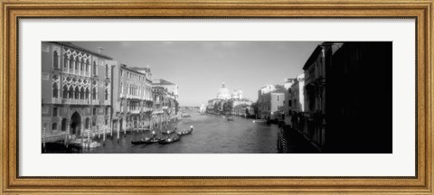 Framed Gondolas and buildings along a canal in black and white, Grand Canal, Venice, Italy Print