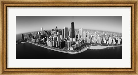 Framed Aerial view of buildings in a city, Lake Michigan, Lake Shore Drive, Chicago, Illinois, USA Print
