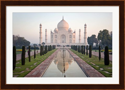Framed Reflection of a mausoleum in water, Taj Mahal, Agra, Uttar Pradesh, India Print