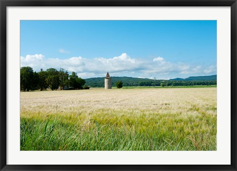 Framed Wheat field with a tower, Meyrargues, Bouches-Du-Rhone, Provence-Alpes-Cote d&#39;Azur, France Print