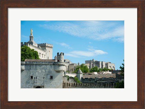Framed Low angle view of city walls, Pont Saint-Benezet, Rhone River, Avignon, Vaucluse, Provence-Alpes-Cote d&#39;Azur, France Print