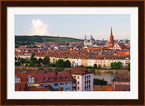 Framed High angle view of buildings along a river, Main River, Wurzburg, Lower Franconia, Bavaria, Germany Print