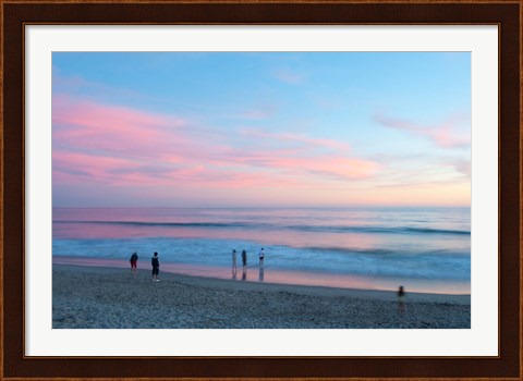Framed Tourists on the beach at sunset, Santa Monica, California, USA Print