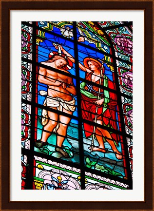Framed Stained glass window at Cathedral of Notre Dame Le Puy, Le Puy-en-Velay, Haute-Loire, Auvergne, France Print