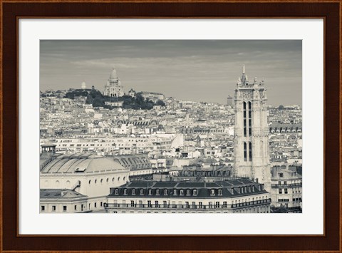 Framed City with St. Jacques Tower and Basilique Sacre-Coeur viewed from Notre Dame Cathedral, Paris, Ile-de-France, France Print