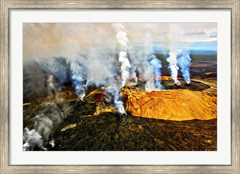 Framed Steam erupting from a volcano, Kilauea, Kauai, Hawaii Print