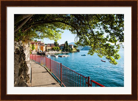 Framed Walkway along the shore of a lake, Varenna, Lake Como, Lombardy, Italy Print