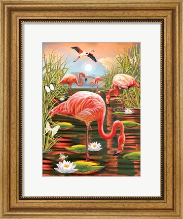Framed Flamingos-Vertical Print