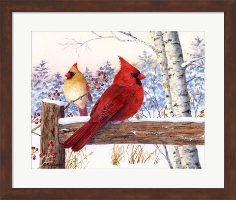 Framed Cardinal Pair with Birch Print