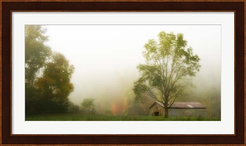 Framed Fog at the Farm Print