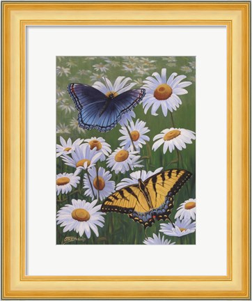 Framed Butterflies &amp; Daisies Print