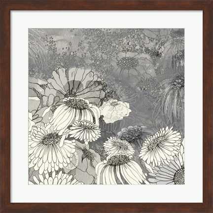 Framed Flowers on Grey II Print
