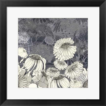 Framed Flowers on Grey III Print