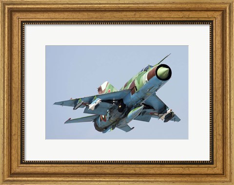 Framed MiG-21bis taking off armed with AA-8 Aphid air-to-air missiles Print