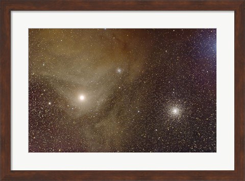 Framed Messier 4 and NGC 6144 globular clusters with Antares, a red supergiant star Print