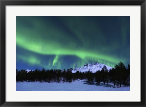 Framed Aurora Borealis over Nova Mountain Wilderness, Norway Print