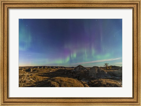 Framed Aurora borealis over the badlands of Dinosaur Provincial Park, Canada Print