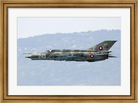 Framed Bulgarian Air Force MiG-21bis low flying over Bulgaria Print