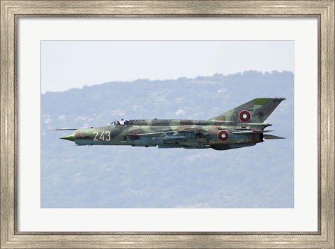 Framed Bulgarian Air Force MiG-21bis low flying over Bulgaria Print