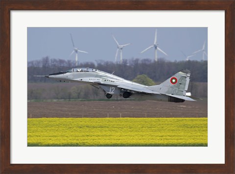Framed Bulgarian Air Force MiG-29UB aircraft taking off Print