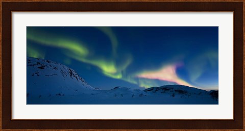 Framed Panoramic view of the Aurora Borealis over Skittendalen Valley, Troms County, Norway Print