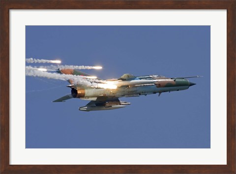 Framed Romanian Air Force MiG-21 MF LanceR popping flares Print