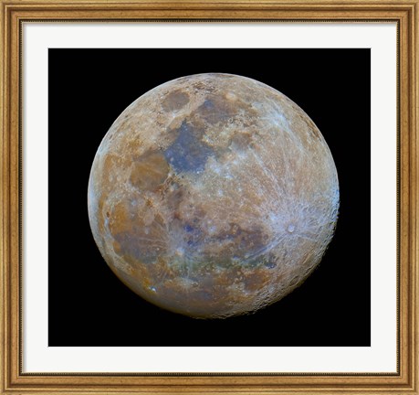 Framed almost full Moon in color Print
