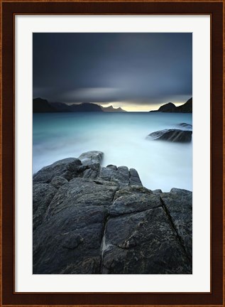 Framed long exposure scene at Haukland Beach in Lofoten, Norway Print