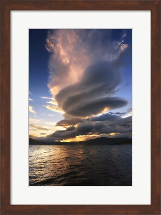 Framed massive stacked lenticular cloud over Tjedsundet in Troms County, Norway Print