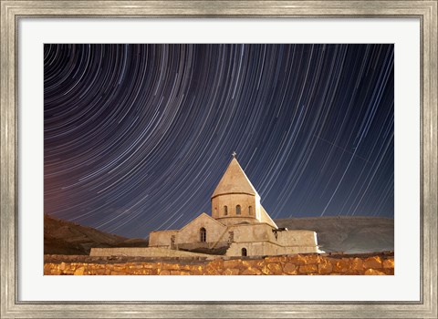 Framed Star trails above Saint Thaddeus Monastery, Iran Print