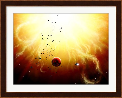Framed Artist&#39;s concept of a manned expedition to the inner planets of a raging star Print