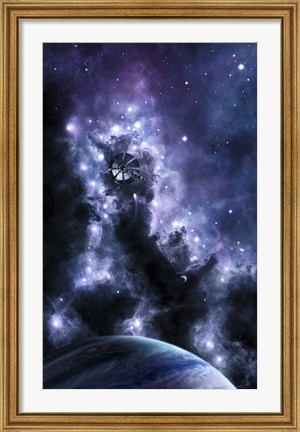 Framed solar sail appears from the dusty depths of the Midnight Nebula Print