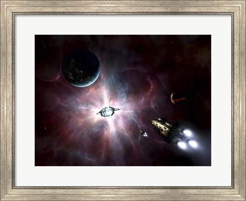 Framed enormous stellar power and manufacturing station built around a star Print