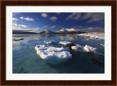 Framed winter view looking out in Tjeldsundet strait, Norway Print