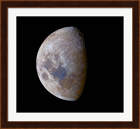 Framed crescent moon past first quarter in color Print