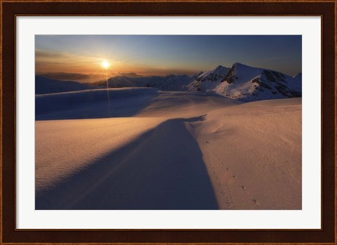 Framed Midnight Sun over Lilletinden Mountain, Nordland, Norway Print