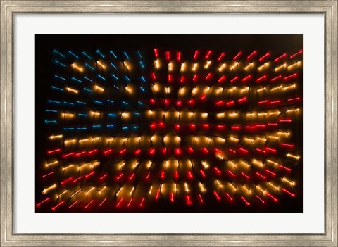 Framed Americana Flag made of zoomed Neon Lights Print